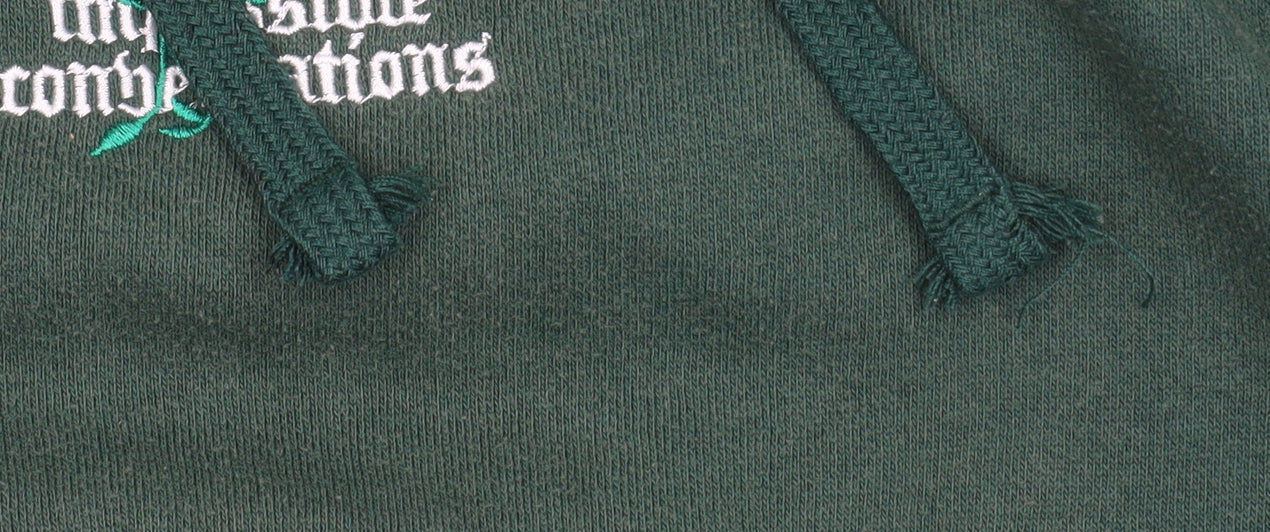 Impossible Conversations Men's Green Pullover Hoodie Size M Embroidered Graphic