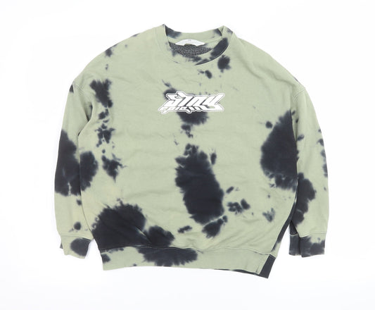 H&M Boys Green Tie-Dye Graphic Pullover Sweatshirt 9-10 Years