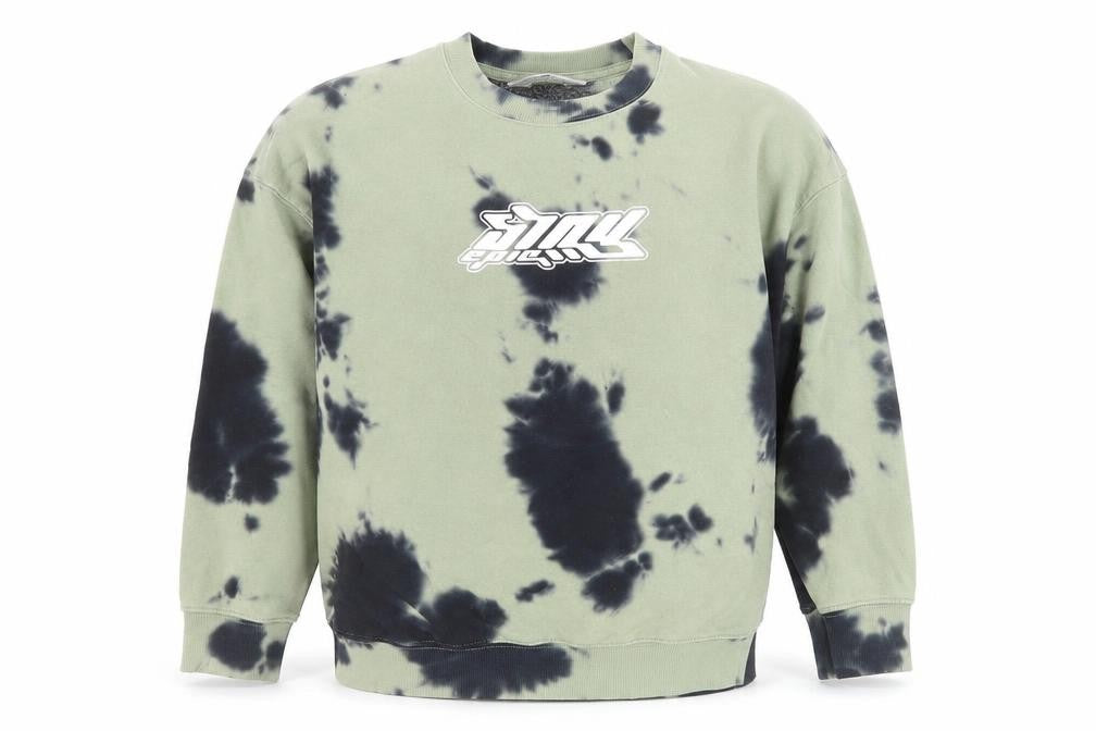 Front view of H&M boys’ green tie-dye graphic pullover sweatshirt 9-10 years