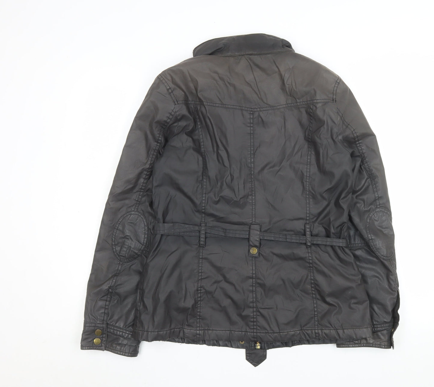 Oasis Women’s Black Belted Waxed Cotton Mid-Length Parka Jacket M