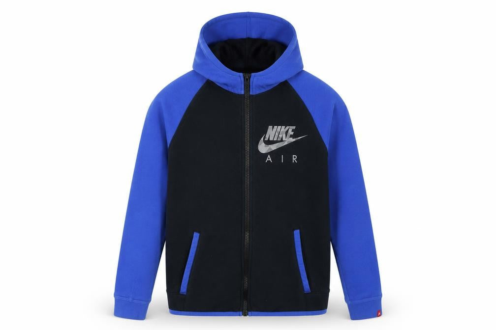 Nike Boys Blue Black Full Zip Hoodie L Cotton Blend Sportswear