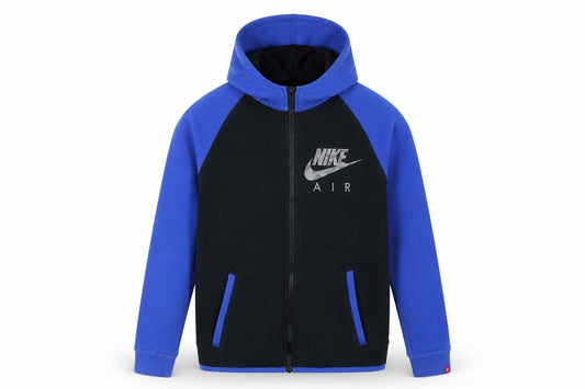 Nike Boys Blue Black Full Zip Hoodie L Cotton Blend Sportswear