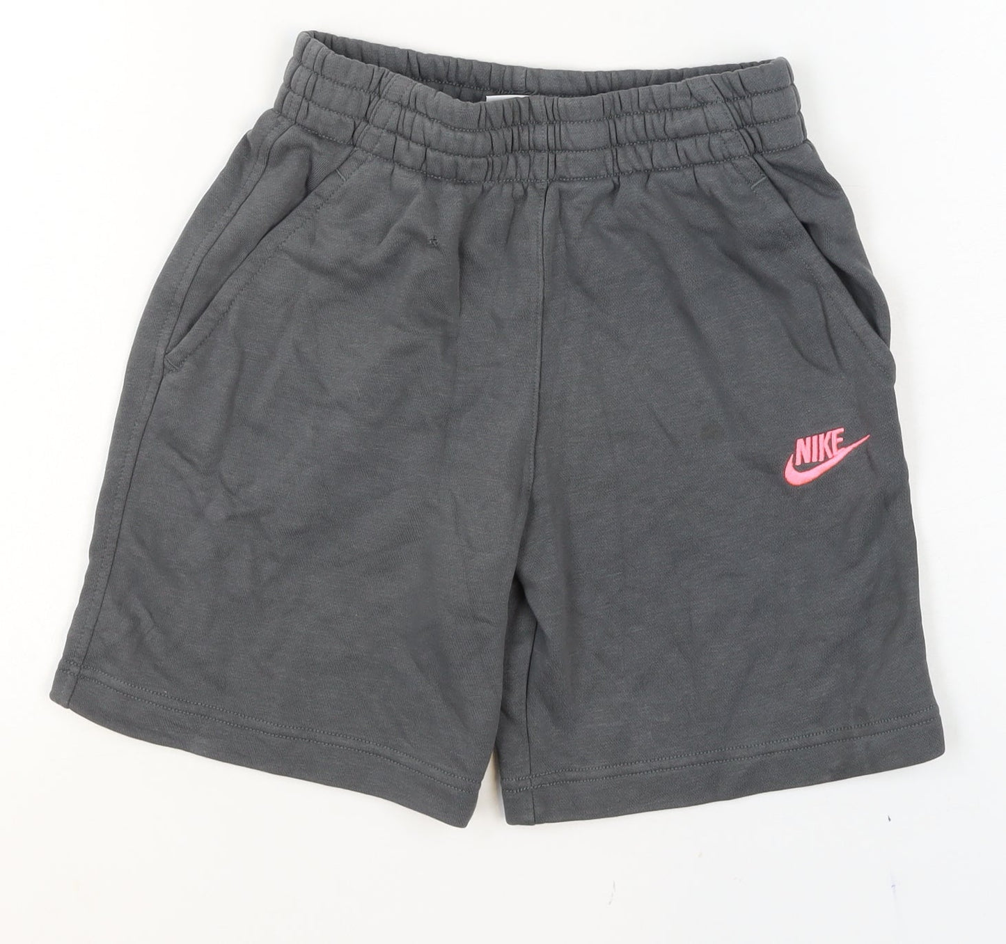 Nike Girls Grey Athletic Shorts M 137-147cm Elastic Waist Logo Activewear