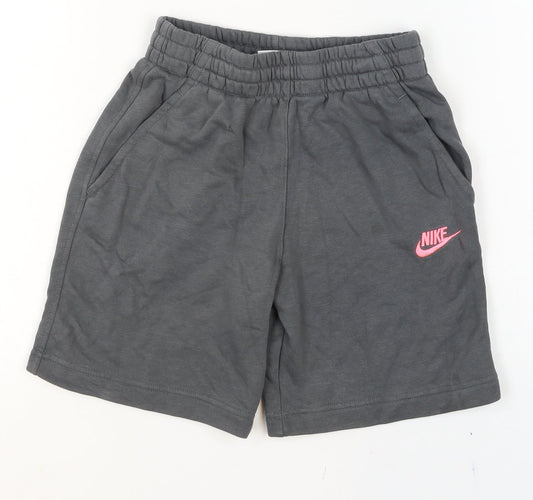 Nike Girls Grey Athletic Shorts M 137-147cm Elastic Waist Logo Activewear