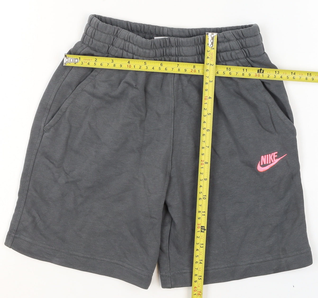 Nike Girls Grey Athletic Shorts M 137-147cm Elastic Waist Logo Activewear