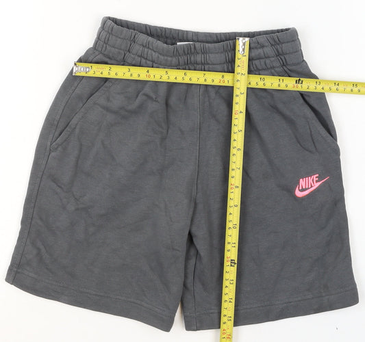 Nike Girls Grey Athletic Shorts M 137-147cm Elastic Waist Logo Activewear