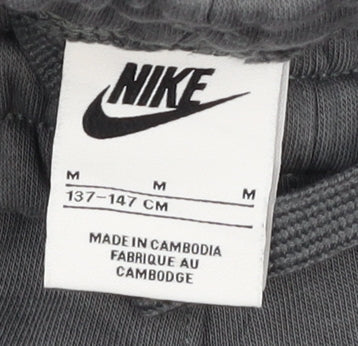 Nike Girls Grey Athletic Shorts M 137-147cm Elastic Waist Logo Activewear