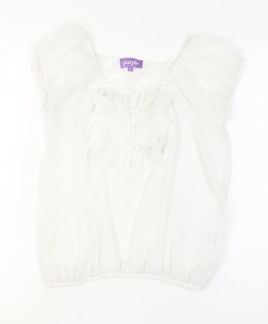 Purple Women's White Ruffle Chiffon Tunic Blouse Size S