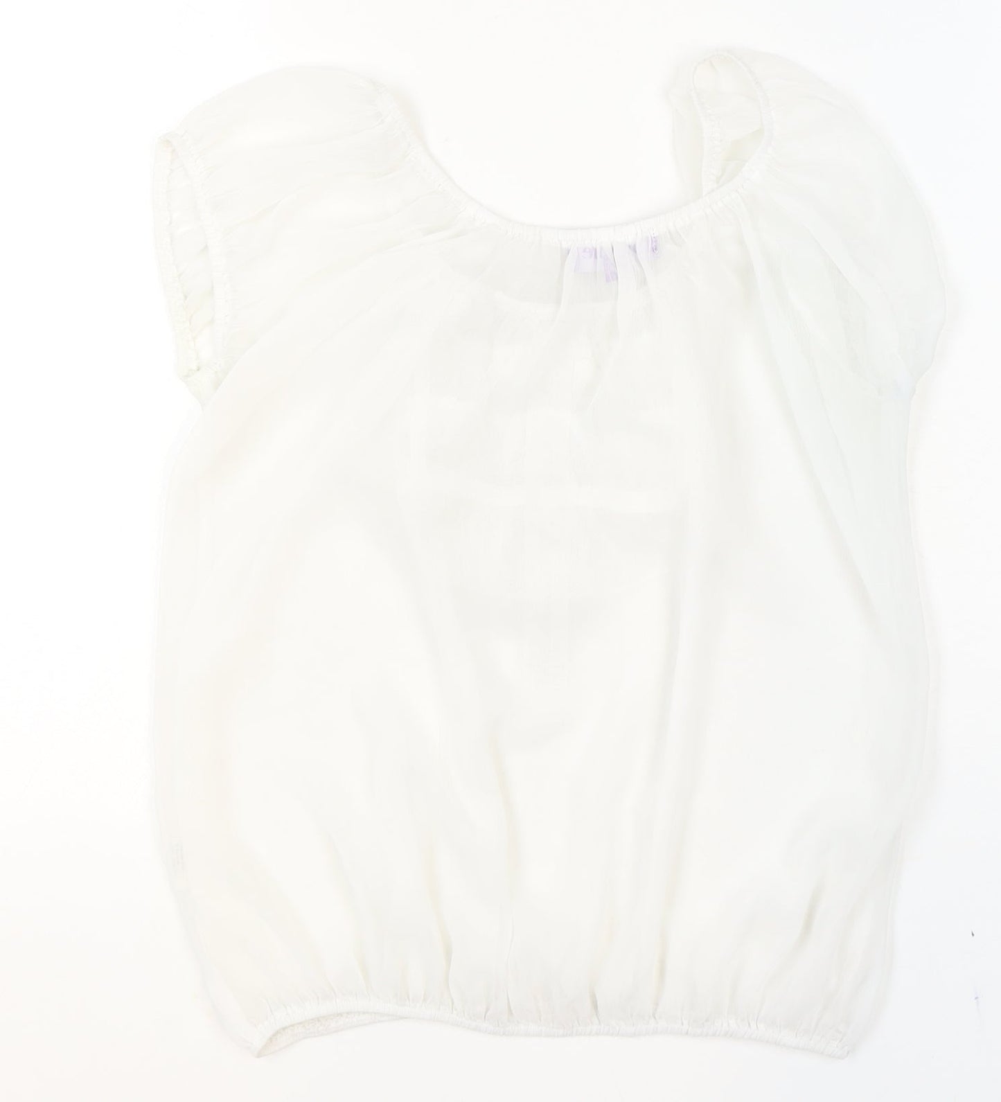 Purple Women's White Ruffle Chiffon Tunic Blouse Size S