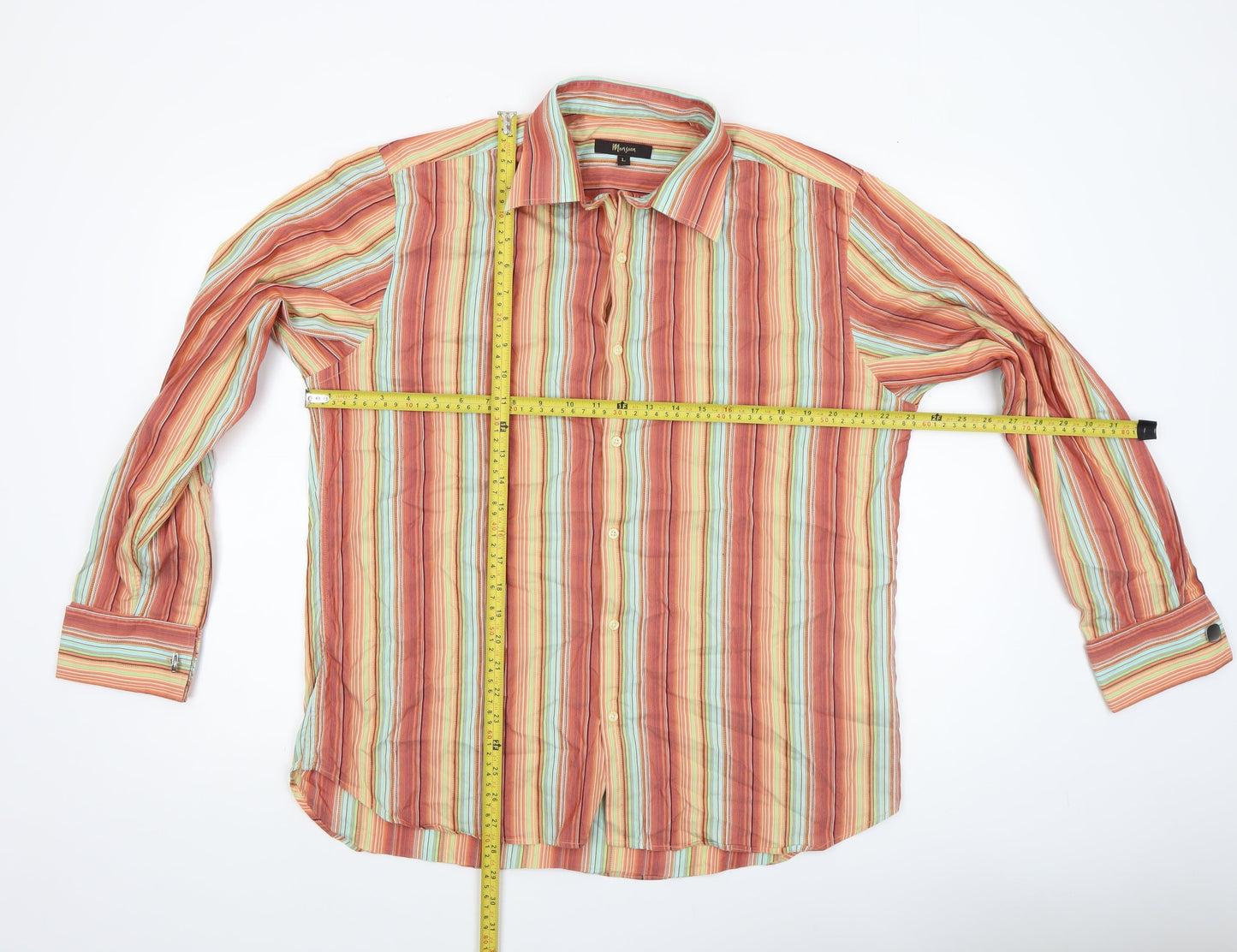Monsoon Men's Multicoloured Striped Cotton Blend Long Sleeve Casual Shirt L