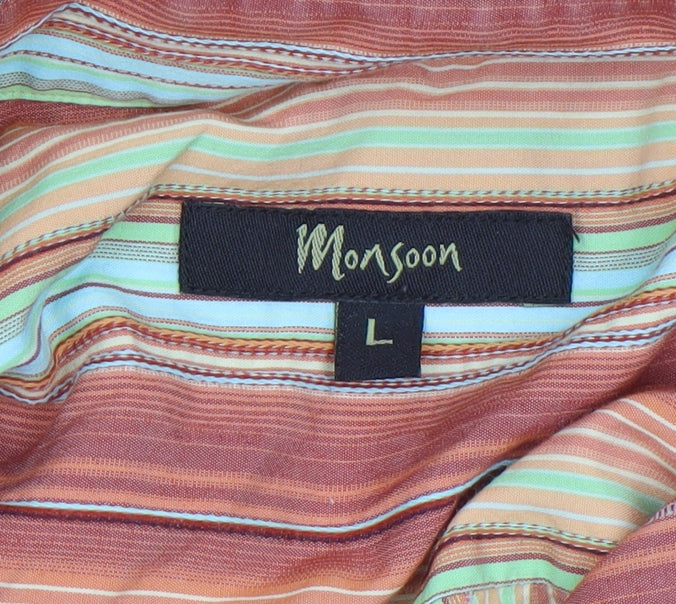 Monsoon Men's Multicoloured Striped Cotton Blend Long Sleeve Casual Shirt L