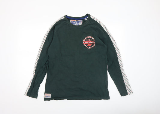 Superdry Men's Green Long Sleeve Athletic Logo Crew Neck Top Size L