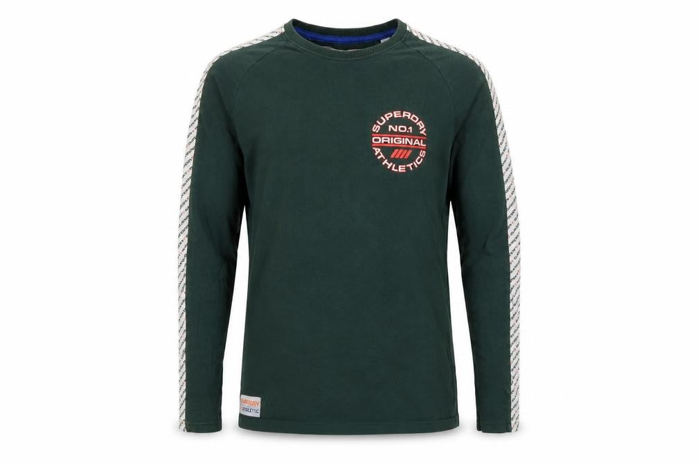 Superdry Men's Green Long Sleeve Athletic Logo Crew Neck Top Size L