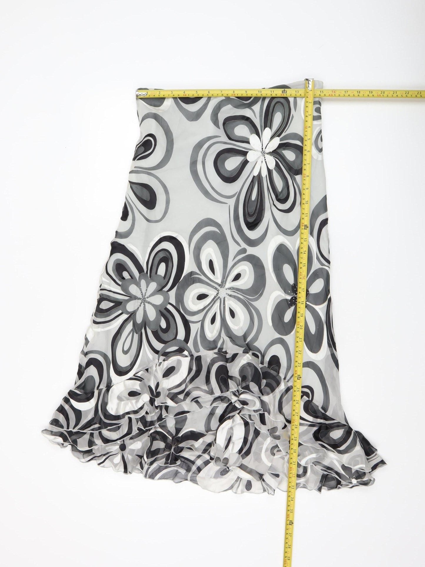 Arruba Women’s Grey Floral Silk Midi Flare Skirt Size 14