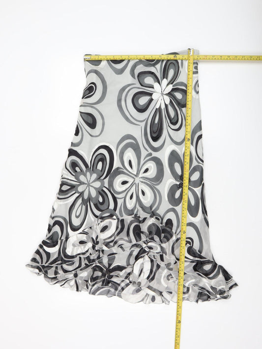 Arruba Women’s Grey Floral Silk Midi Flare Skirt Size 14