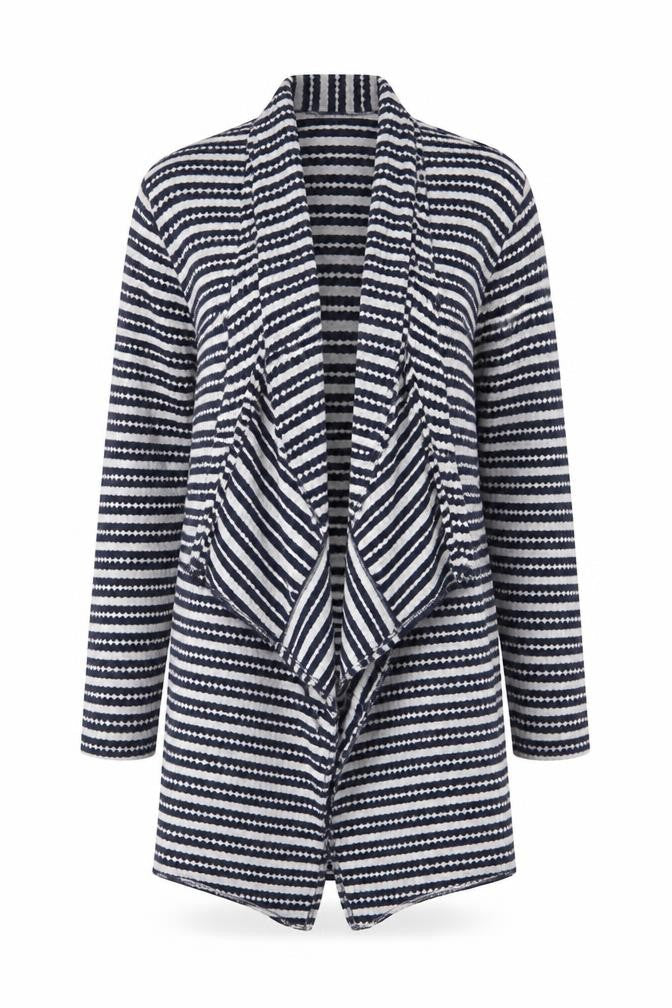 Bershka Women's Blue Striped Knit Coatigan Size 8 Casual Mid-Length