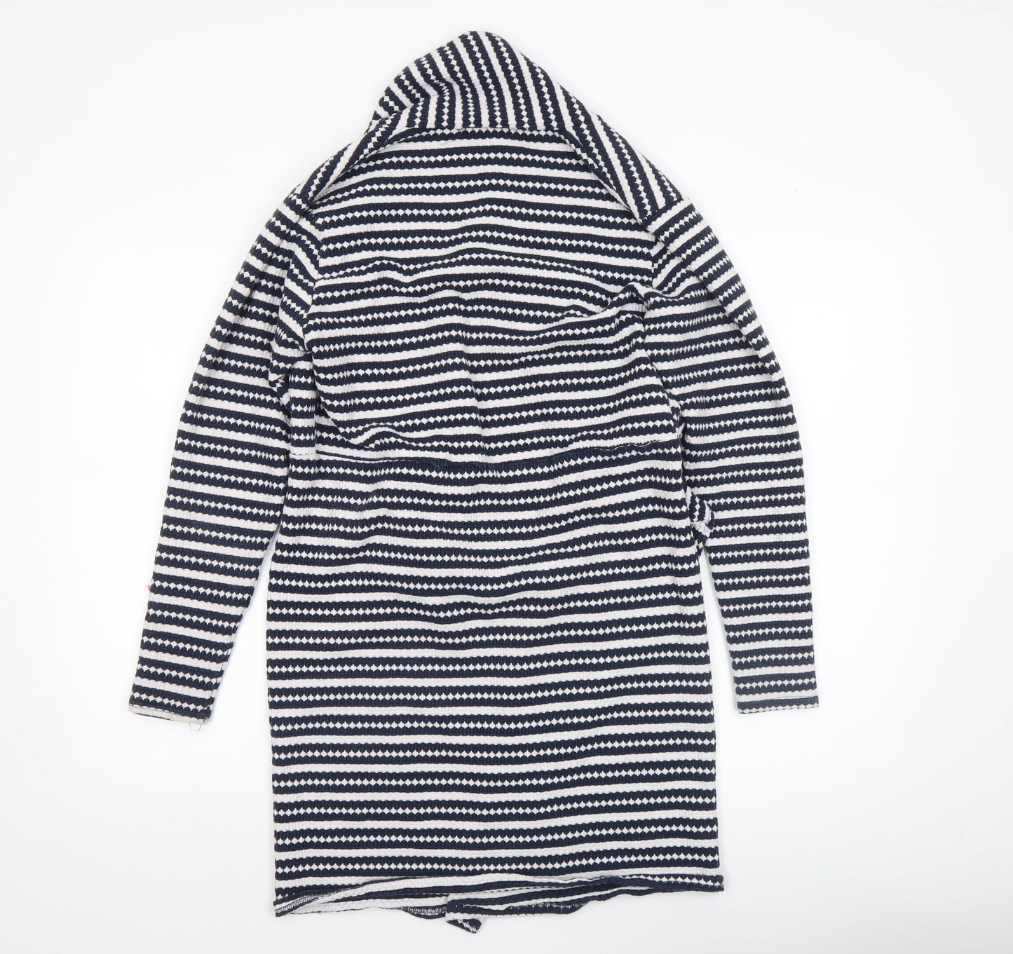 Bershka Women's Blue Striped Knit Coatigan Size 8 Casual Mid-Length