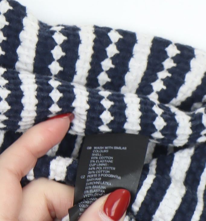 Bershka Women's Blue Striped Knit Coatigan Size 8 Casual Mid-Length