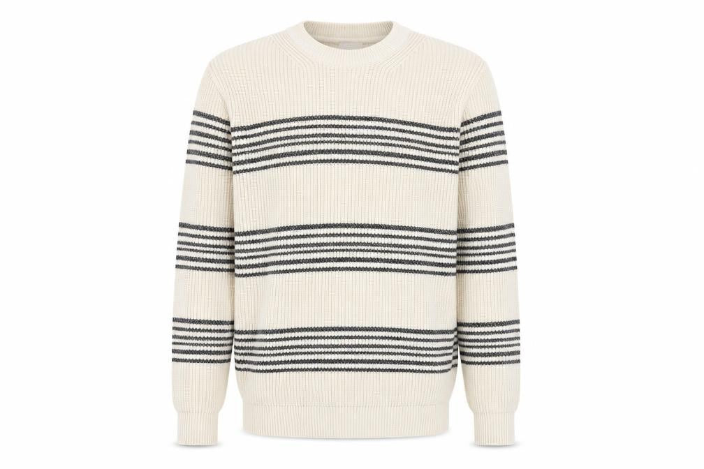 Jack & Jones Men’s Ivory Striped Cotton Knit Jumper Size M