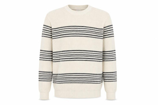 Jack & Jones Men’s Ivory Striped Cotton Knit Jumper Size M