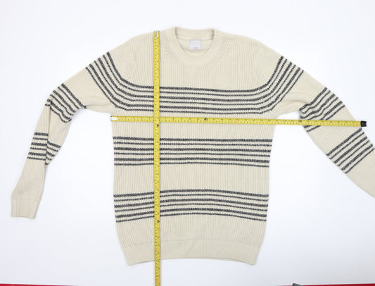 Jack & Jones Men’s Ivory Striped Cotton Knit Jumper Size M