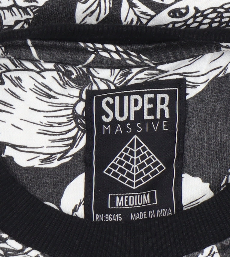 Super Massive Men's Black Floral Snake Print Sweatshirt Medium
