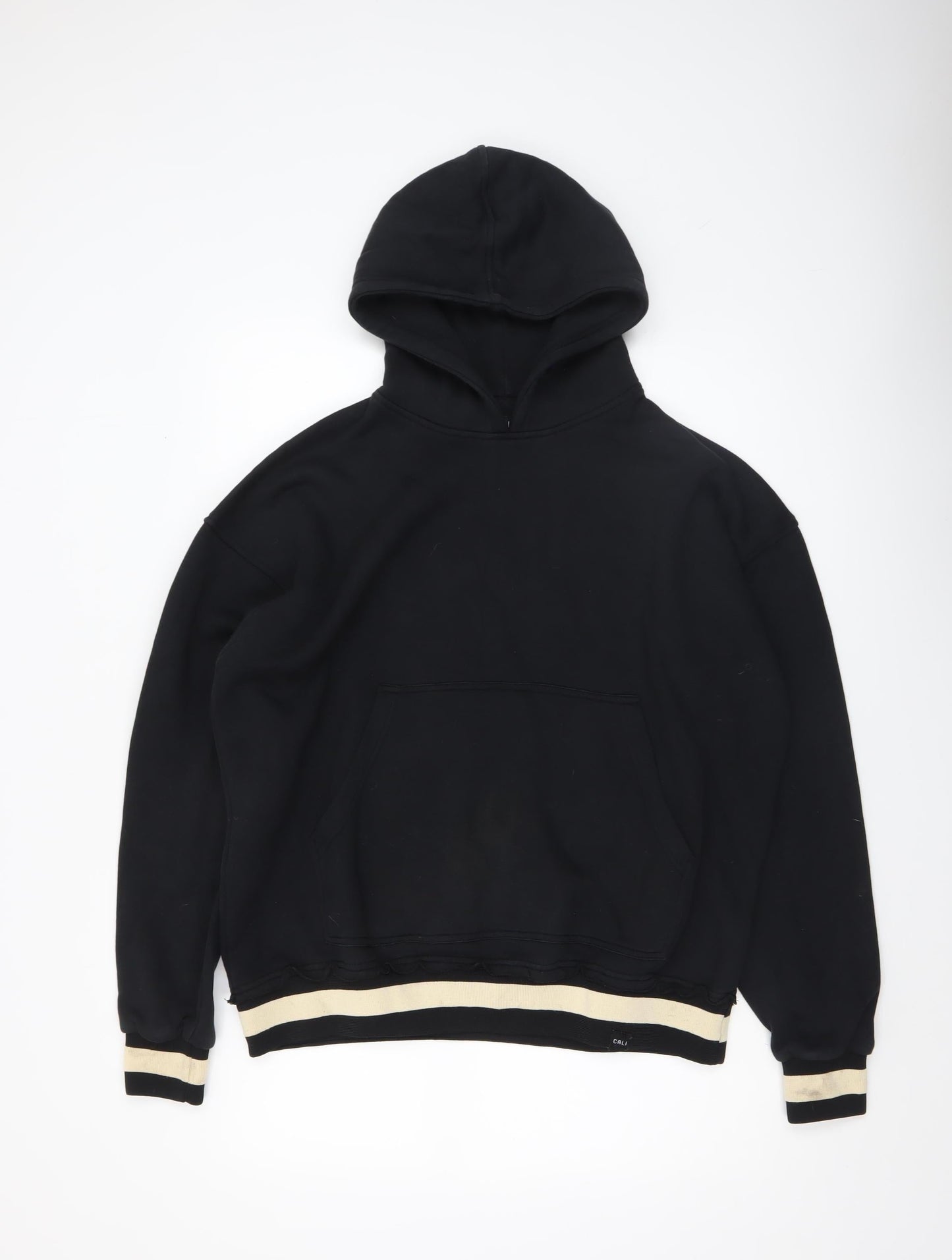 CALI Mens Black Pullover Hoodie Medium Cotton Winter Casual