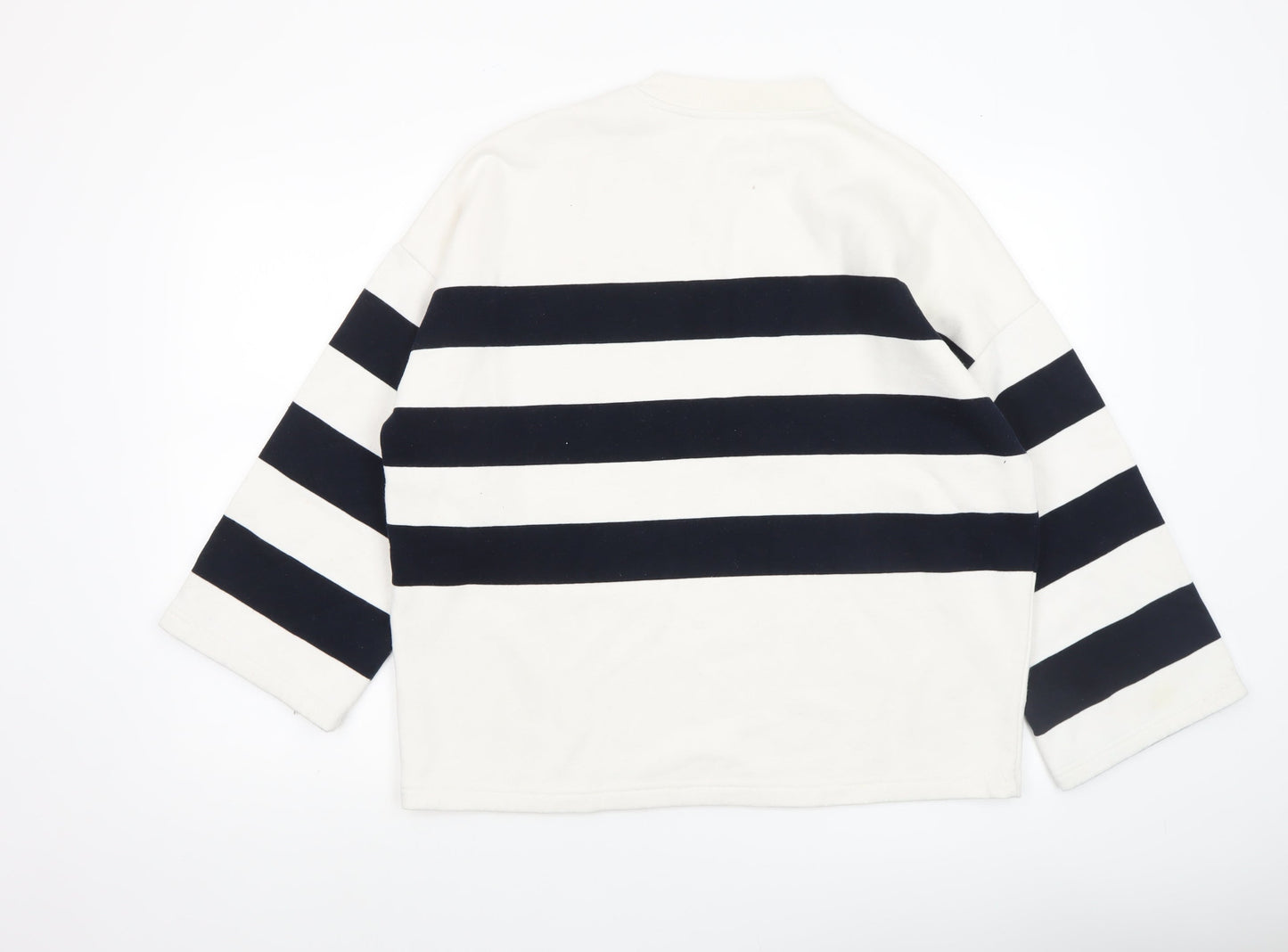 Reserved Women's White and Navy Striped Crew Neck Pullover Sweatshirt Size S