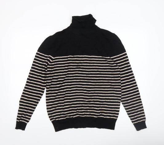 BHS Women’s Black Striped Roll Neck Knit Jumper Size 16