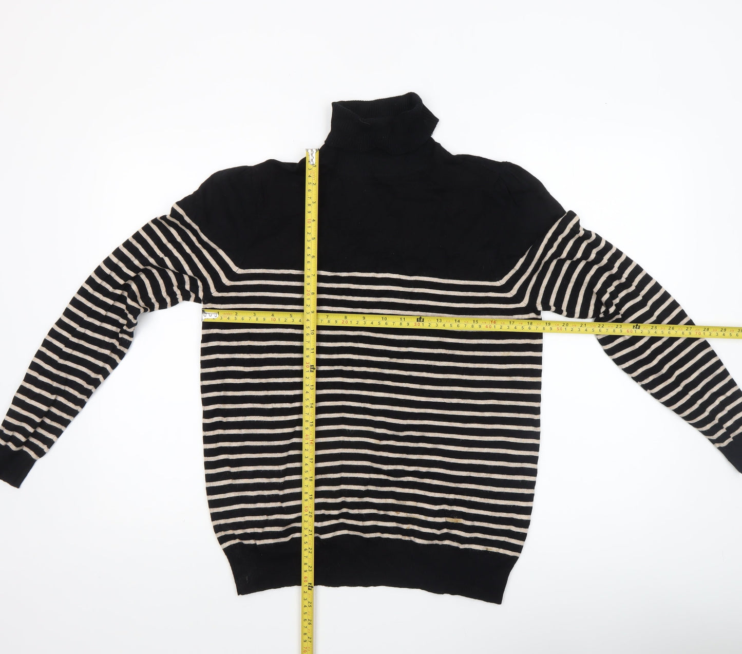 BHS Women’s Black Striped Roll Neck Knit Jumper Size 16
