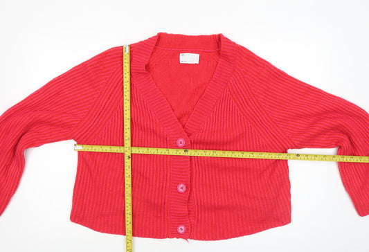 ASOS DESIGN Women’s Red V-Neck Button Rib Knit Cardigan Size S UK 8-10