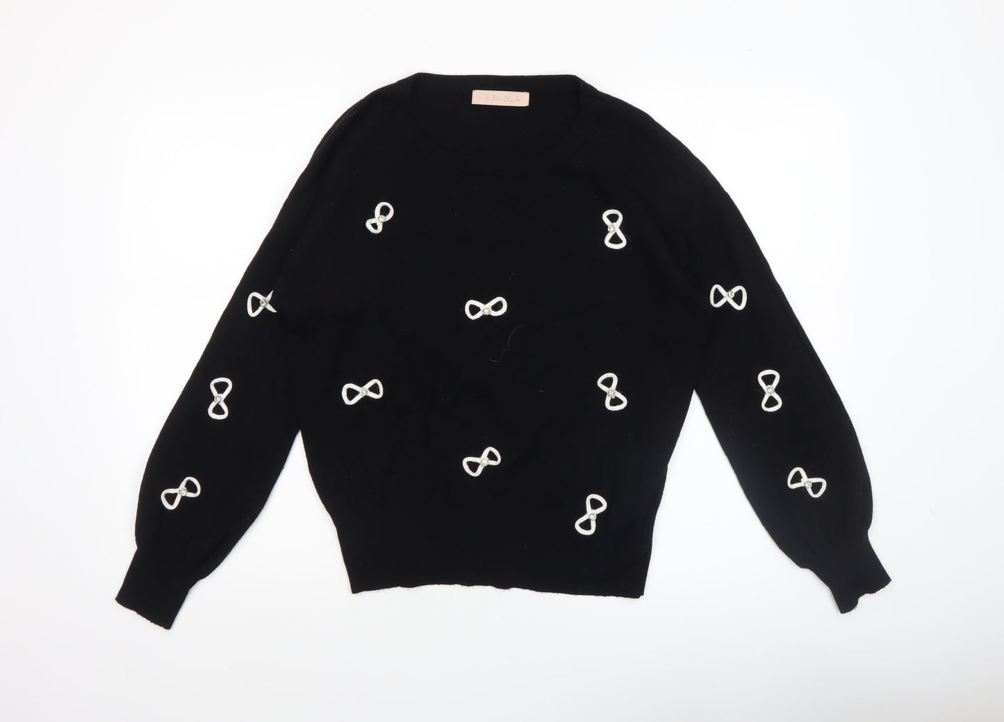 Nababila Women’s Black Beaded Crew Neck Knit Pullover Jumper Size M