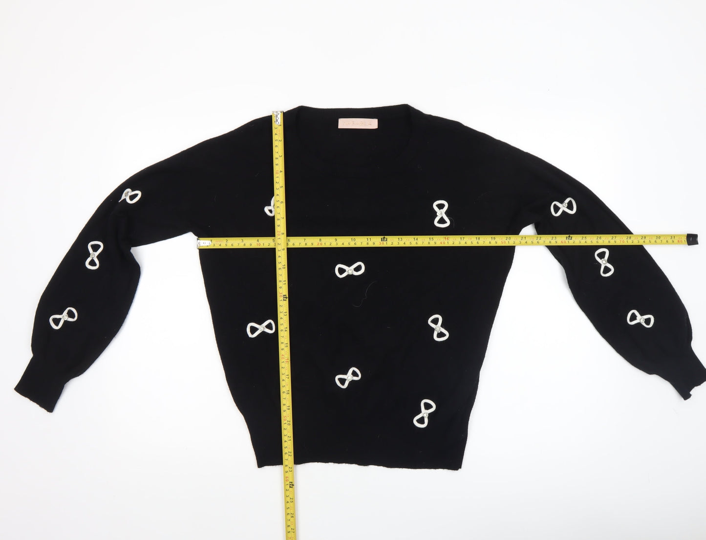 Nababila Women’s Black Beaded Crew Neck Knit Pullover Jumper Size M