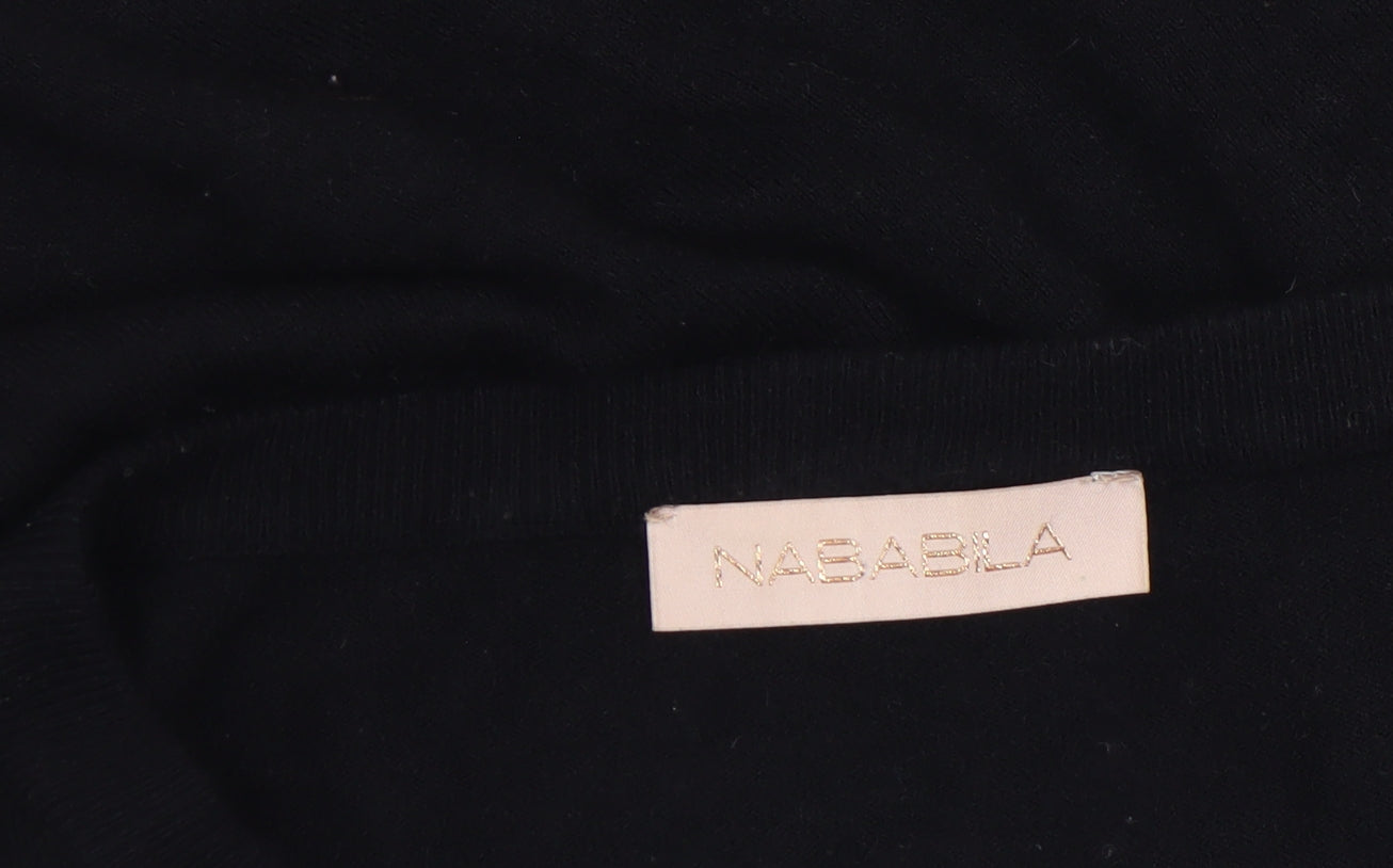 Nababila Women’s Black Beaded Crew Neck Knit Pullover Jumper Size M