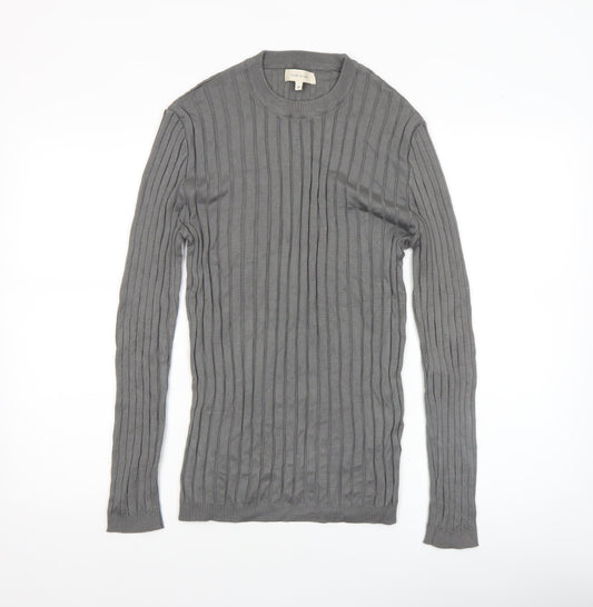 River Island Womens Grey Ribbed Knit Crew Neck Long Sleeve Jumper M