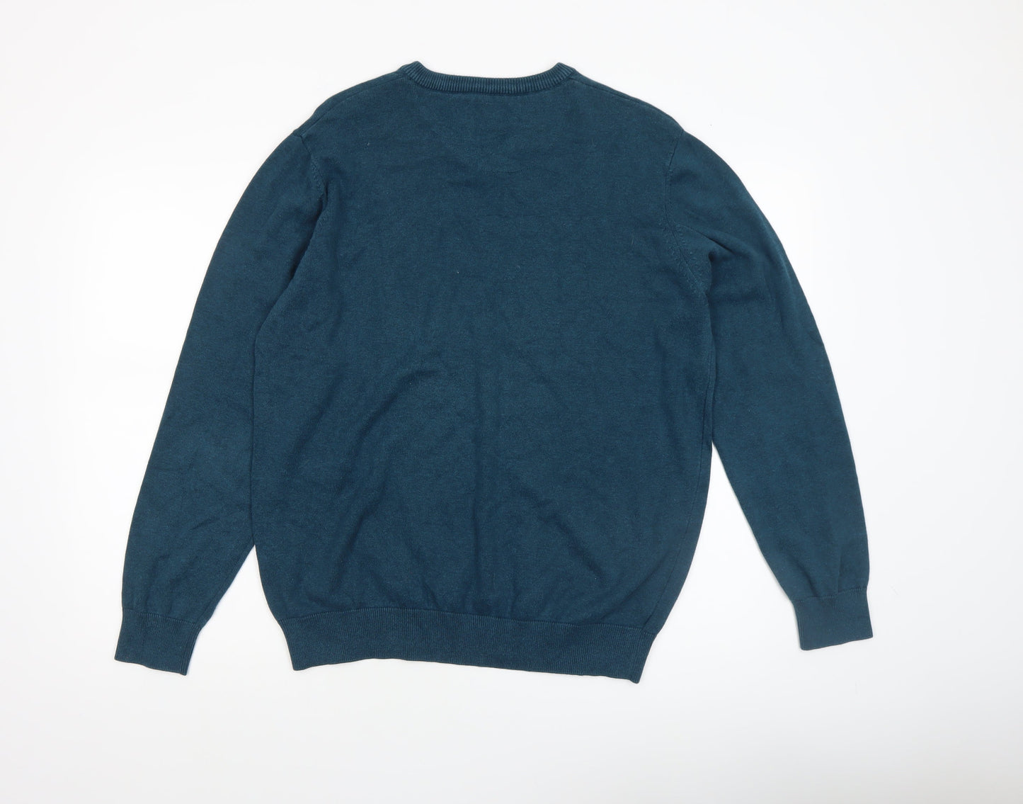 Benetti Men's Blue Cotton V-Neck Jumper L Classic Knit