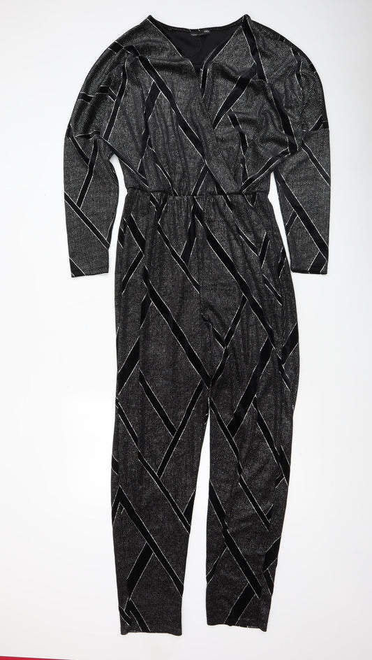 Zara Women Black Geometric Velvet Jumpsuit Size 12 Partywear