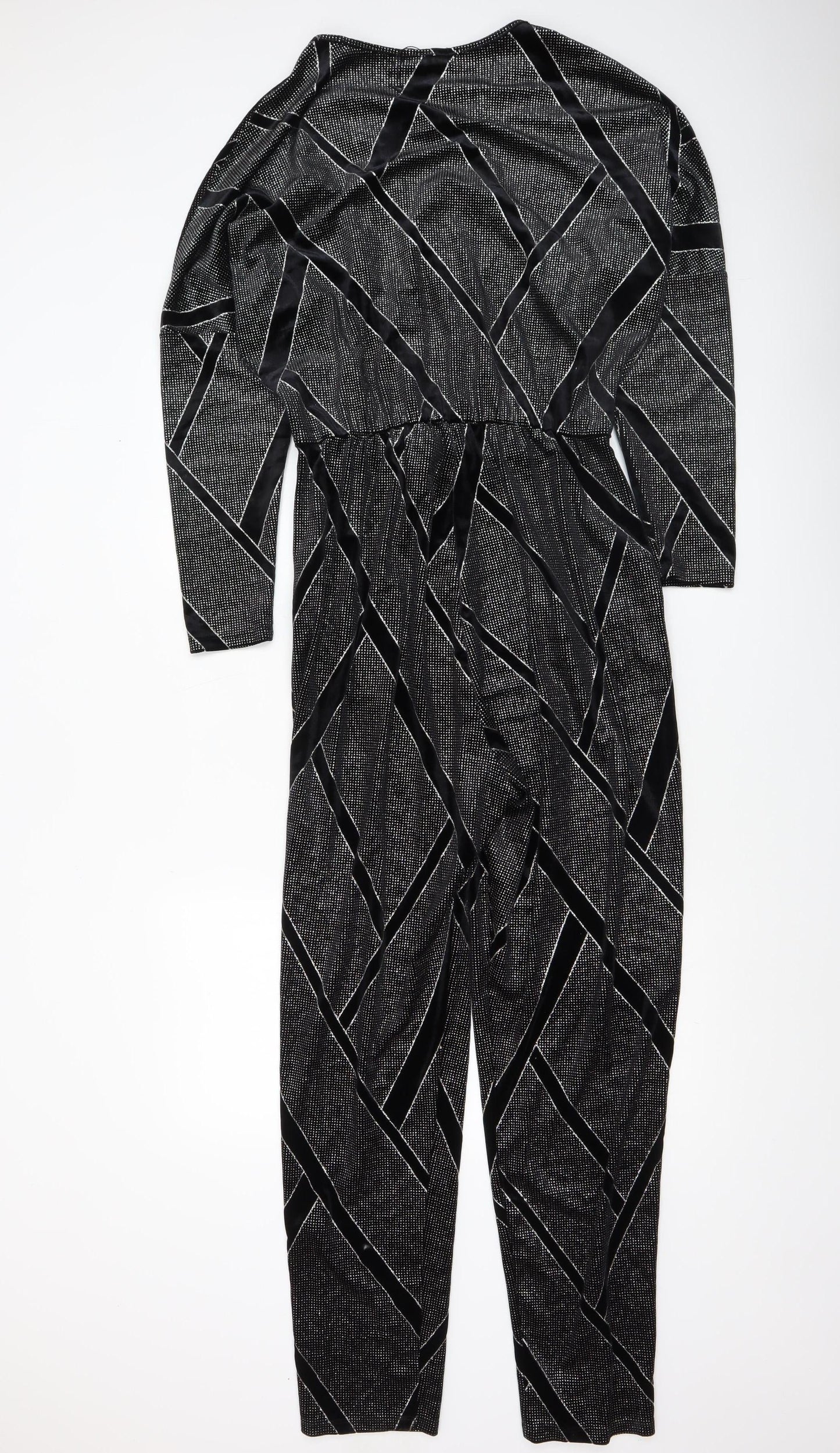 Zara Women Black Geometric Velvet Jumpsuit Size 12 Partywear