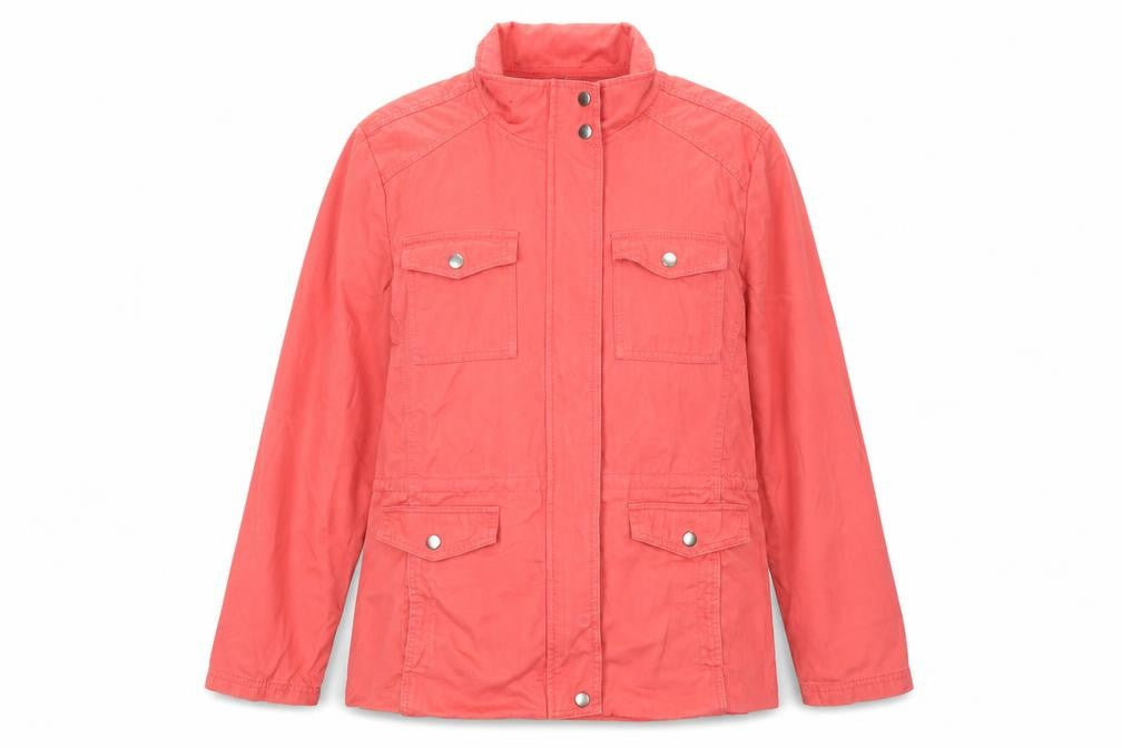 Front view of Atlas For Women Pink Cotton Mid-Length Casual Jacket UK 12