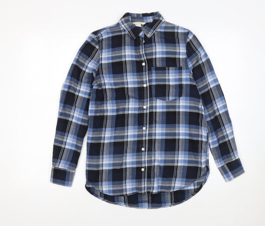H&M Women’s Blue Plaid Cotton Button-Up Shirt Size 6 Long Sleeve