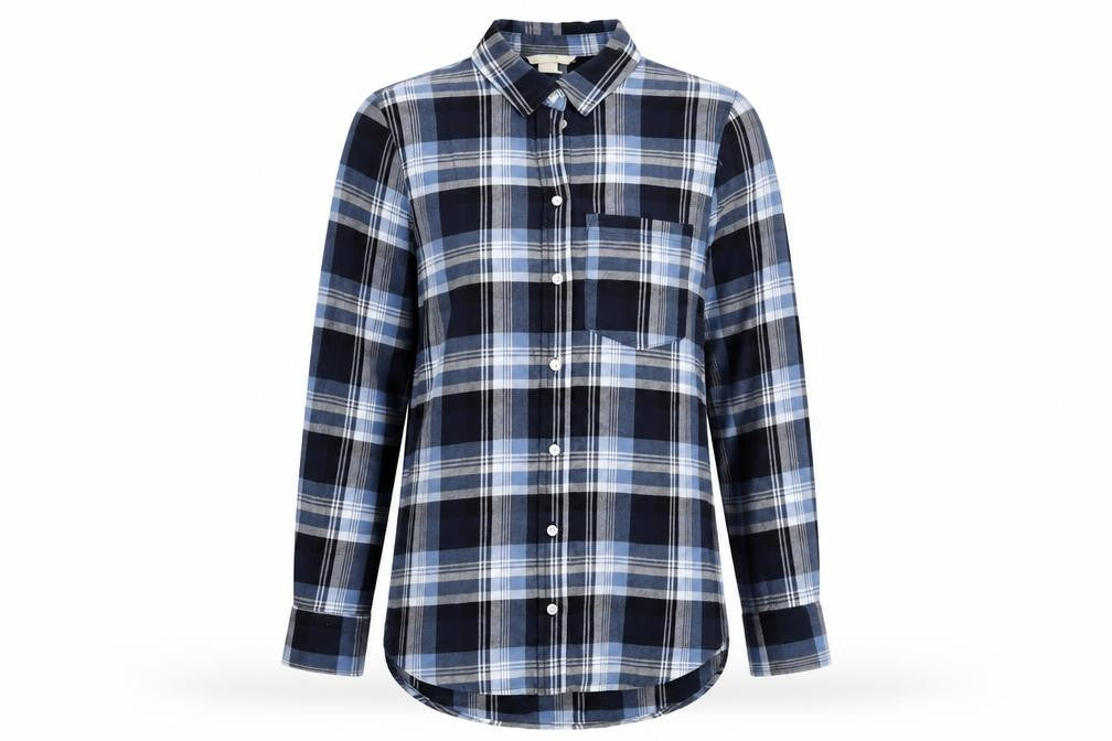 H&M Women’s Blue Plaid Cotton Button-Up Shirt Size 6 Long Sleeve