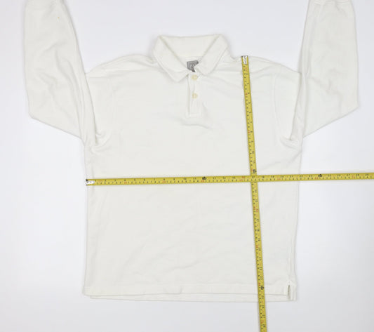 GAP Men’s White Long Sleeve Polo Shirt Size S Classic Cotton