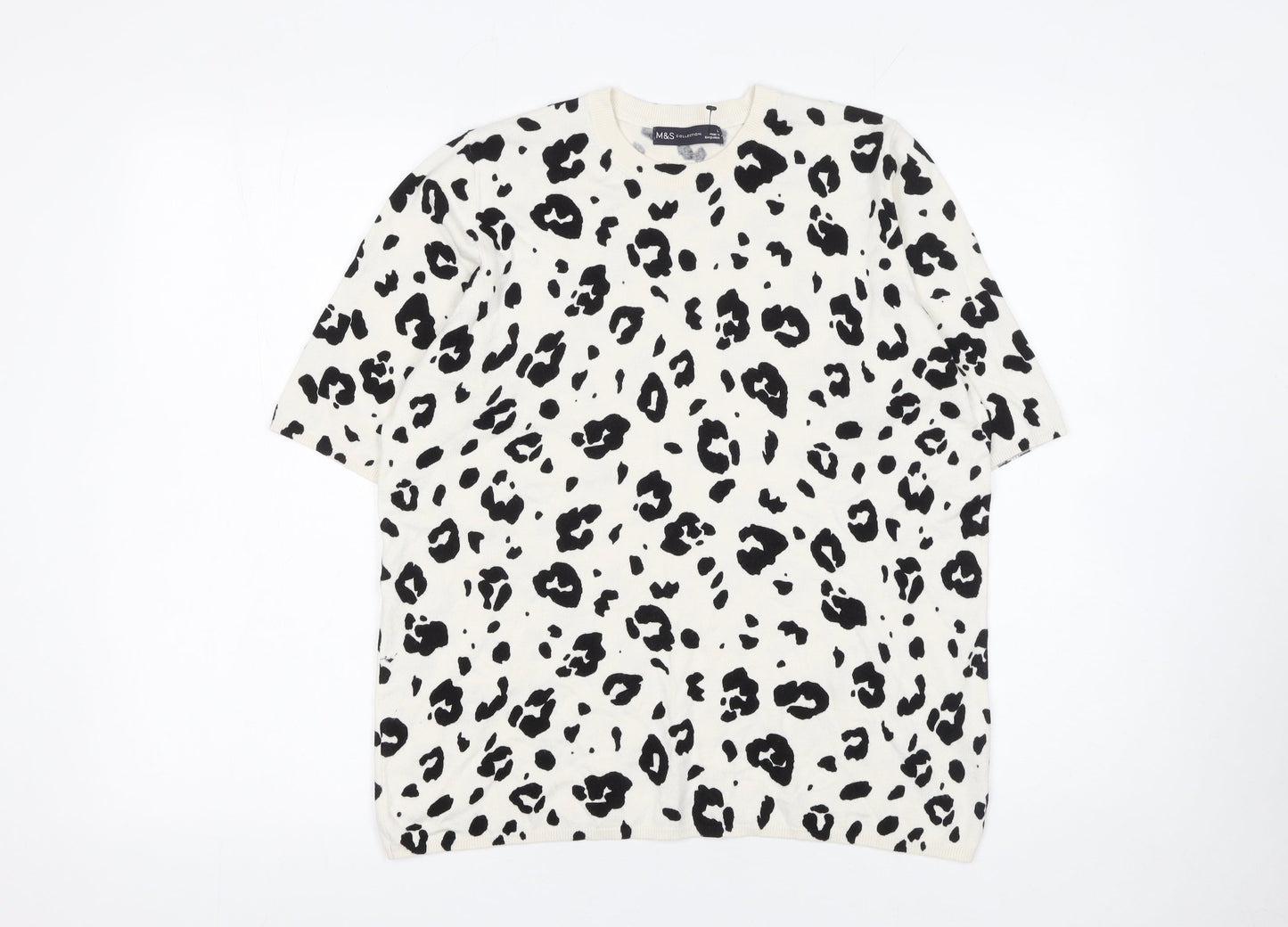 Marks and Spencer Womens Ivory Leopard Print Short Sleeve Jumper L