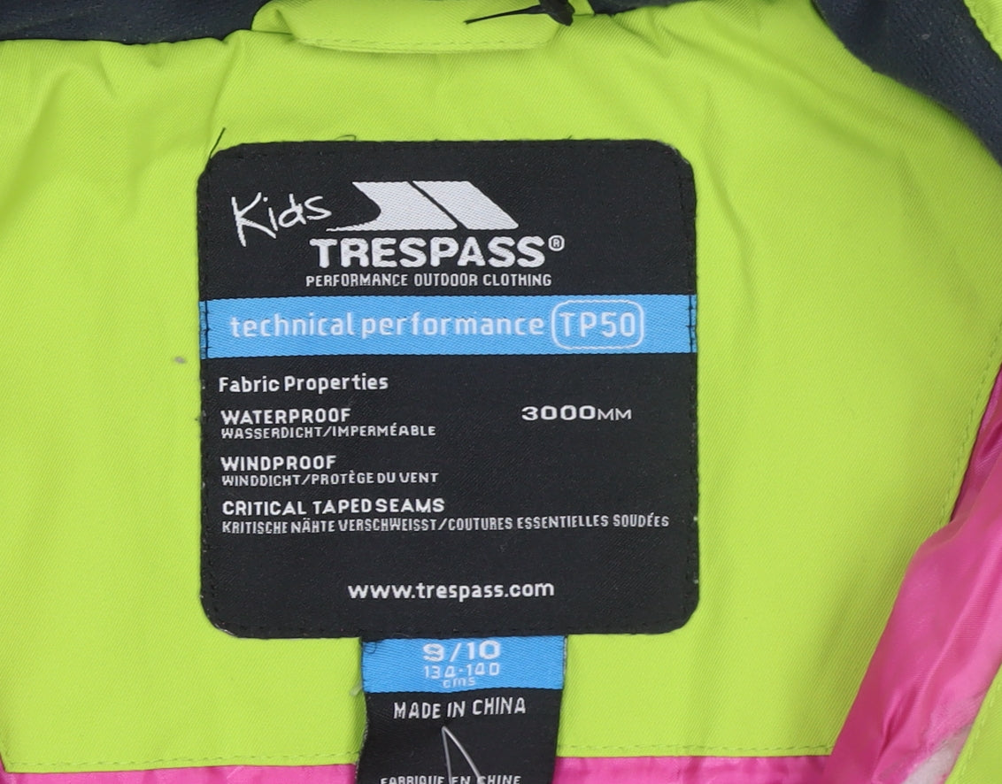 Trespass Girls Green Waterproof Hooded Parka Coat 9-10 Years