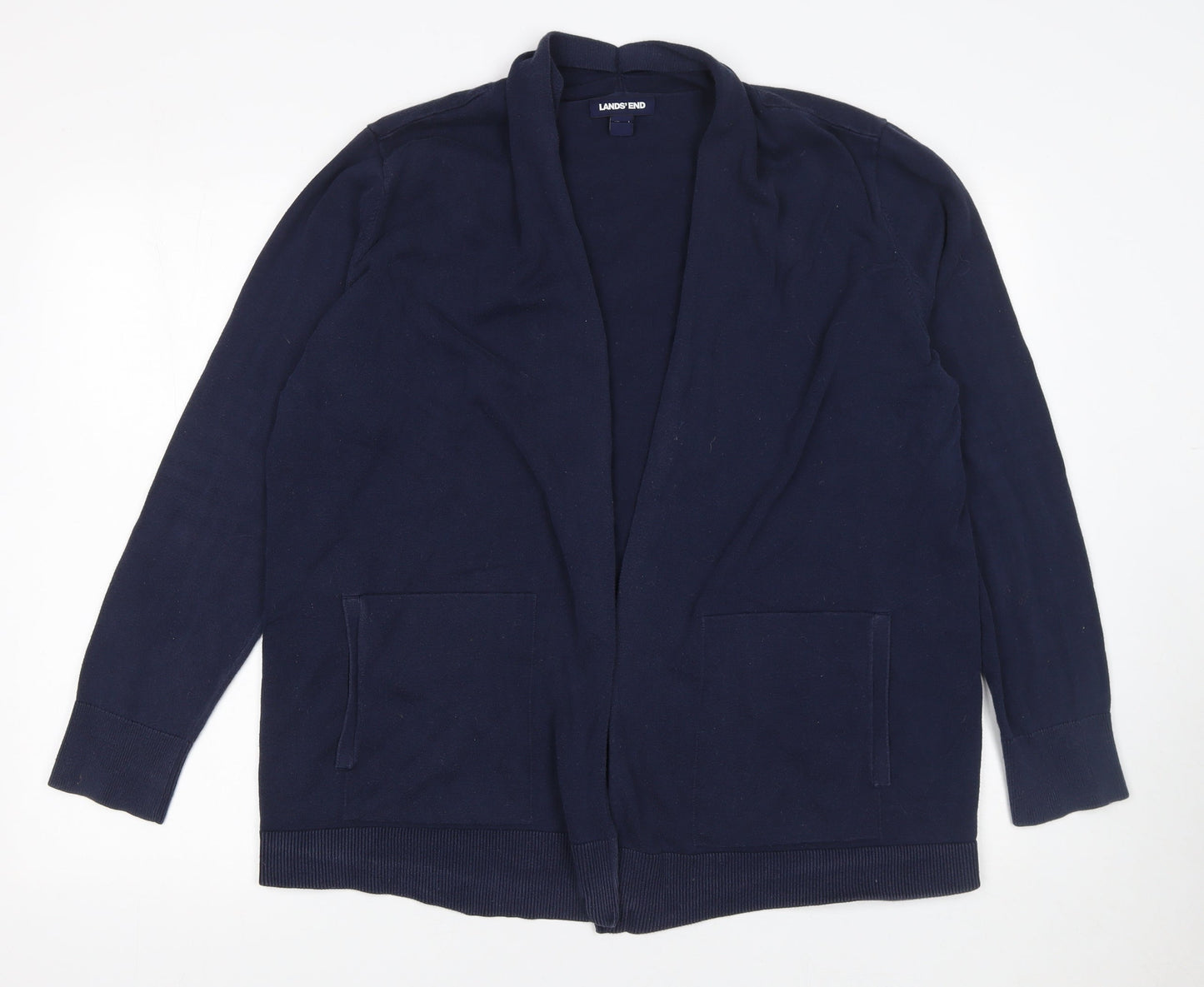 Lands' End Women's Navy Cotton Long Sleeve Cardigan L