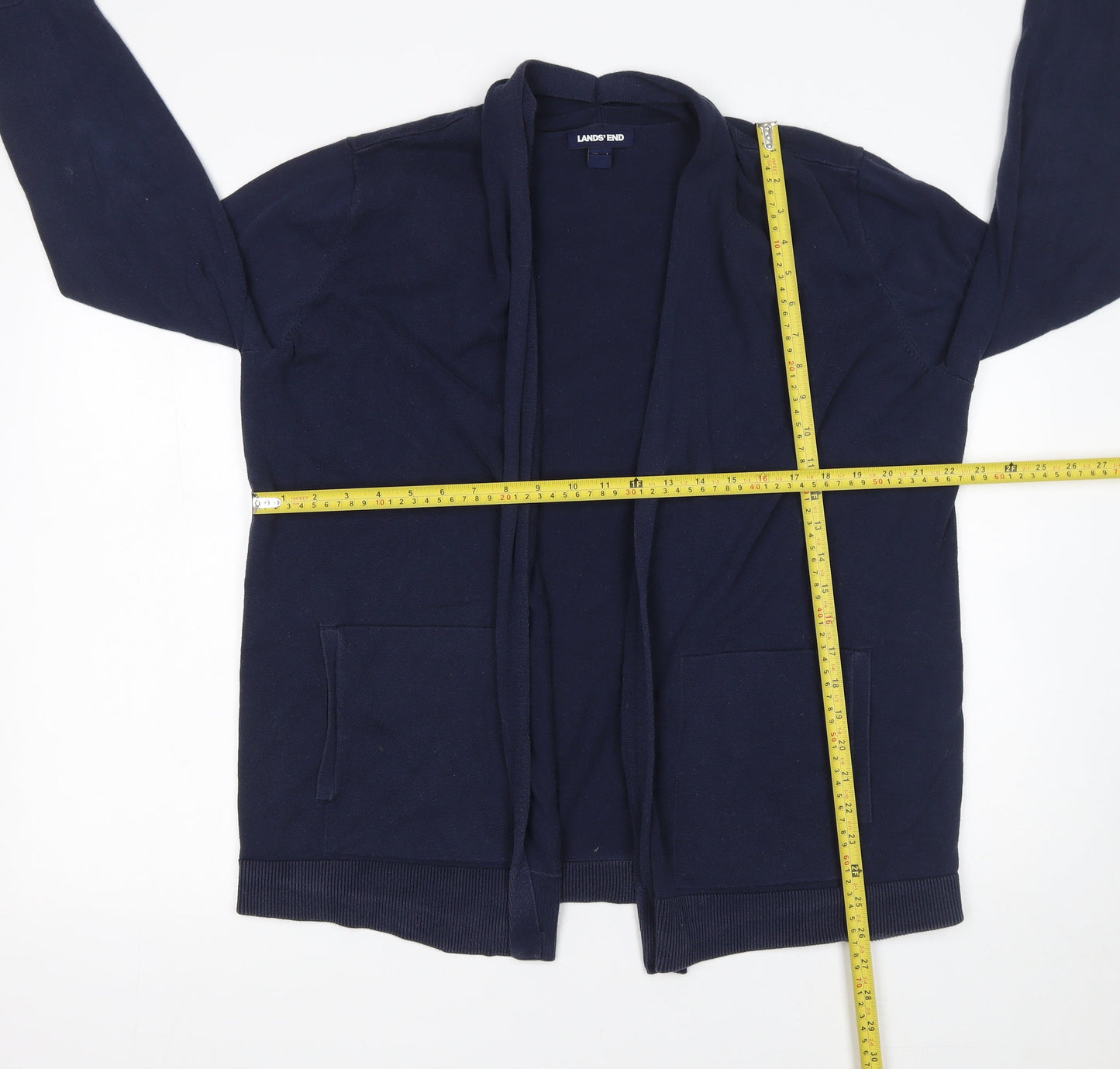 Lands' End Women's Navy Cotton Long Sleeve Cardigan L
