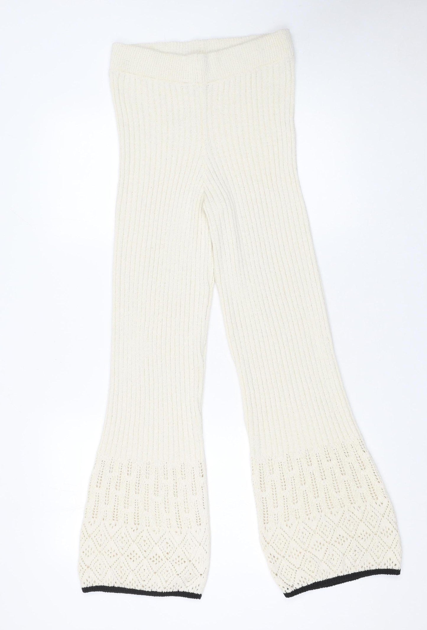 River Island Women’s Ivory Knit Flared Trousers Size 8