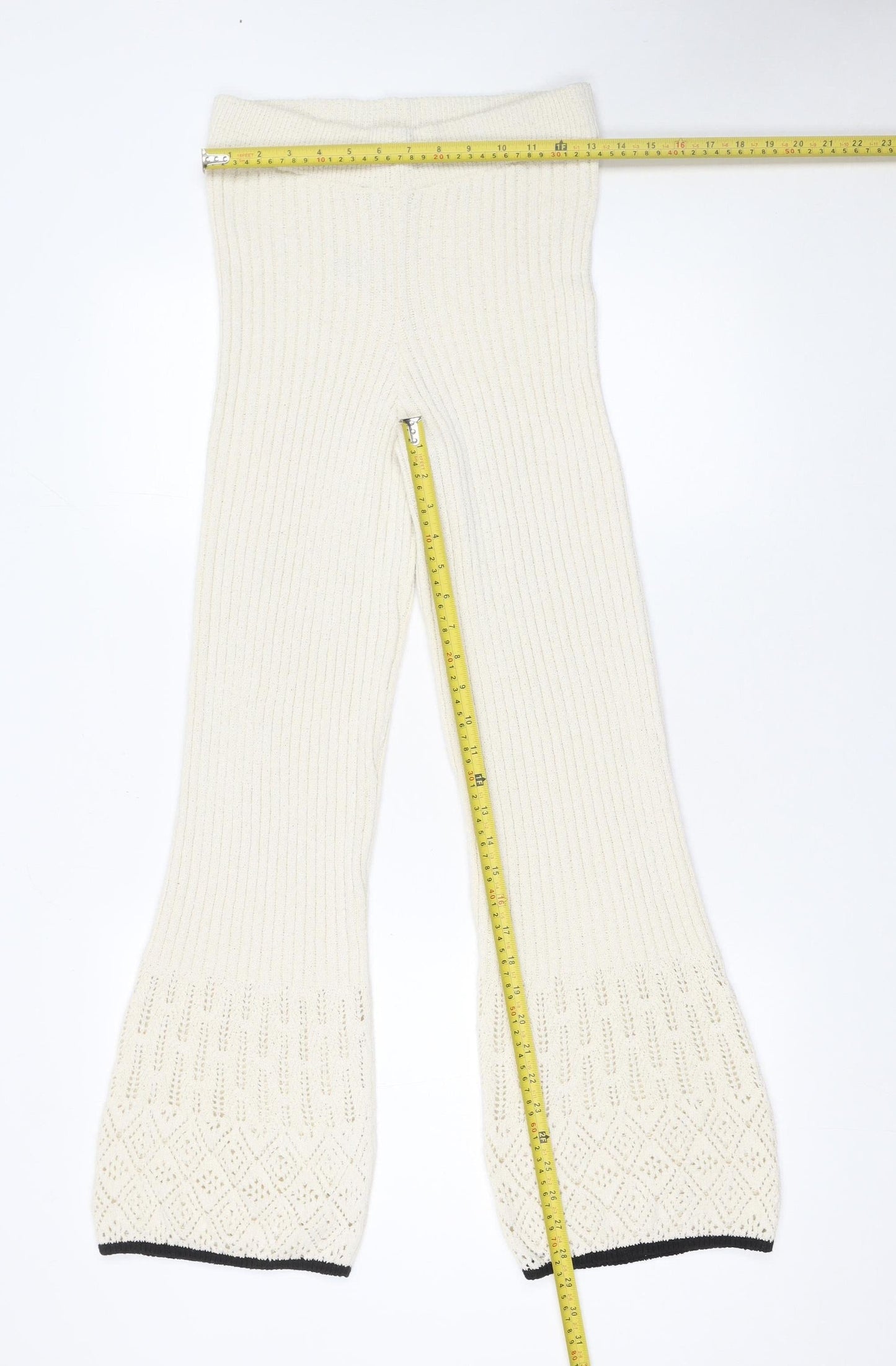 River Island Women’s Ivory Knit Flared Trousers Size 8