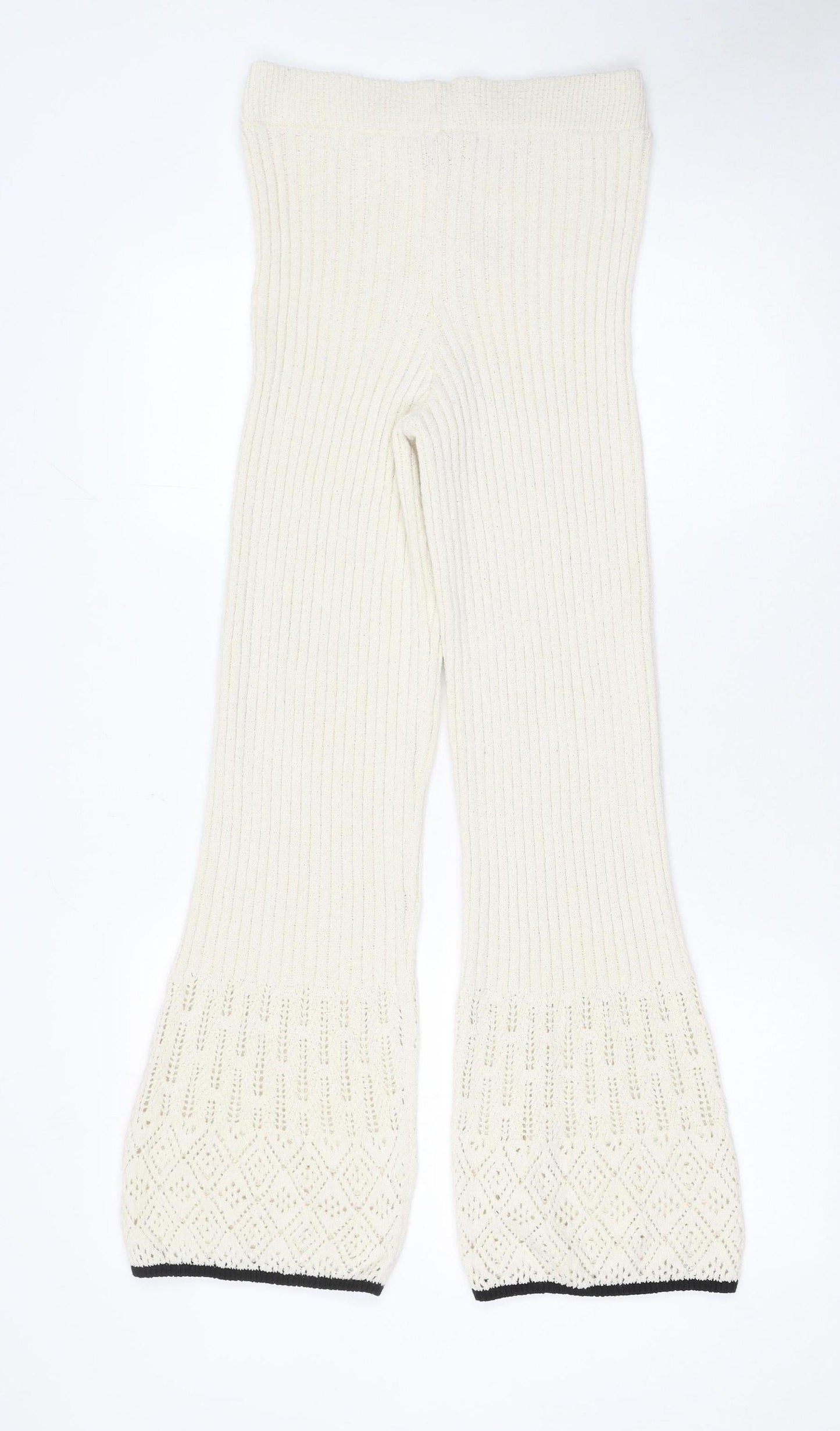 River Island Women’s Ivory Knit Flared Trousers Size 8