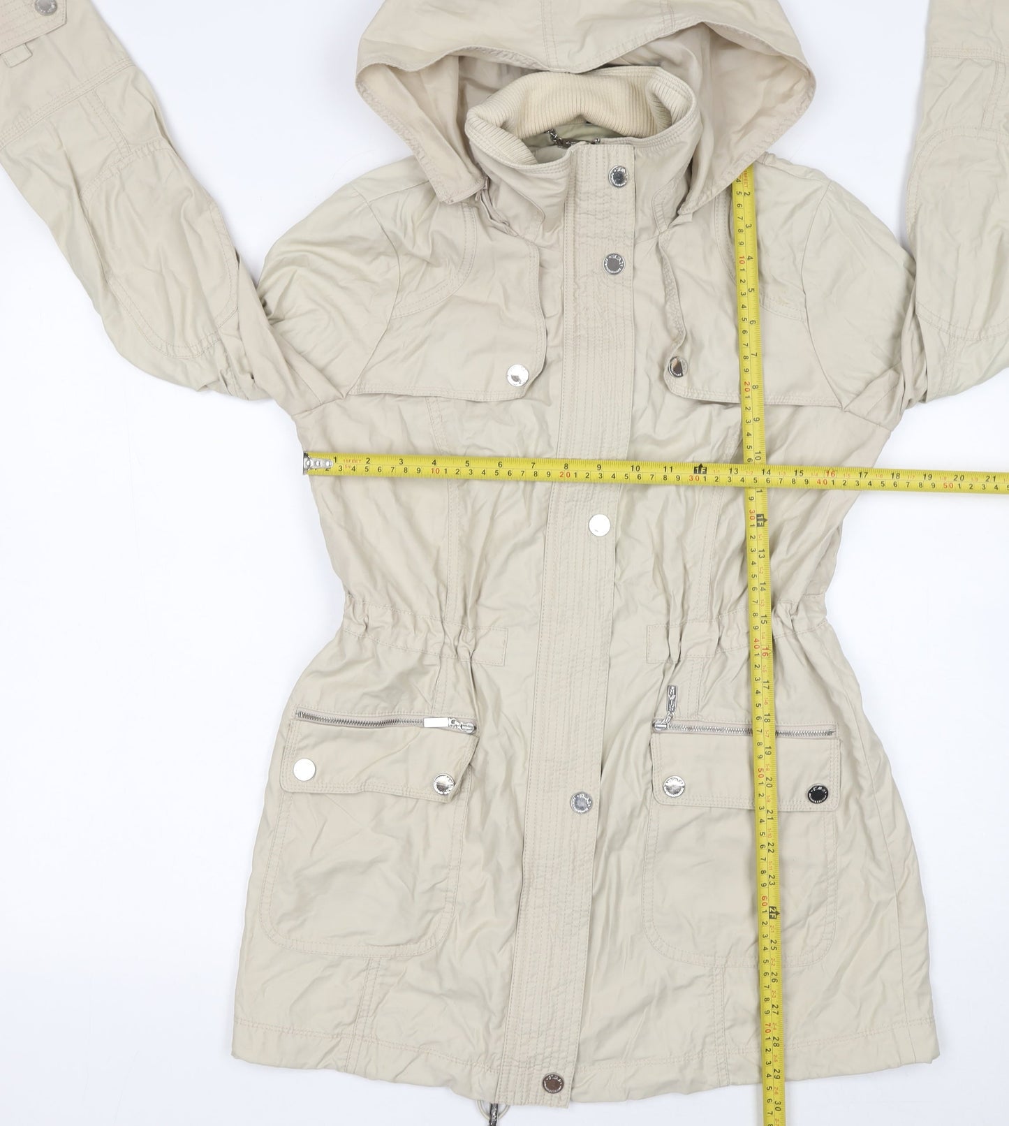 Debenhams Women Beige Hooded Mid-Length Parka Jacket Size 10